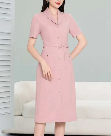 Đầm công sở cổ ve túi ốp