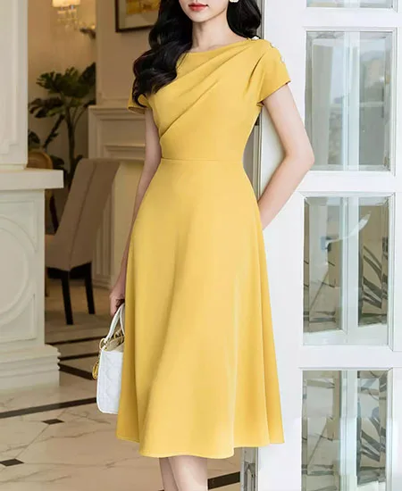 Đầm đồng phục xòe xếp ngực